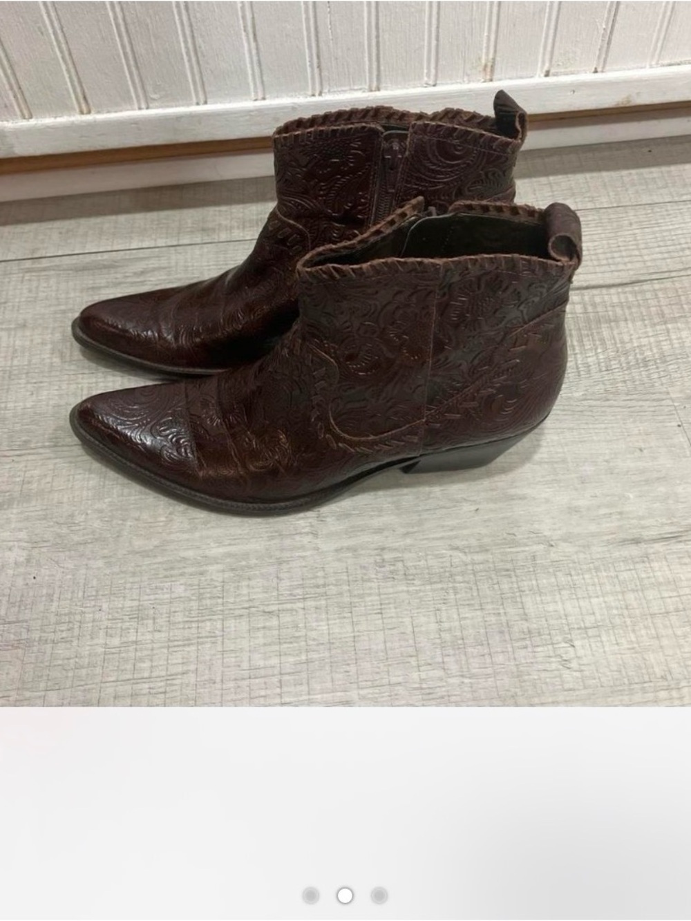 Gianni Bini Dark Brown Embossed Pointed Toe Ankle Booties - Picture 2 of 2